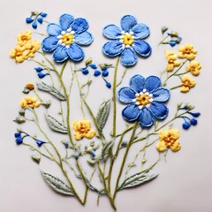 blue flower embroidered on a linen cloth