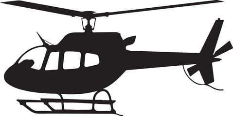 Simple Black Helicopter Silhouette: Isolated Copter Icon Vector Illustration on White Background






