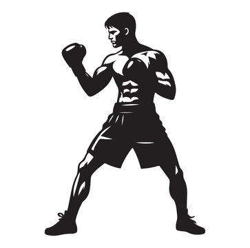 recommend clip art: A boxer stand with pose silhouette vector. boxer silhouette.