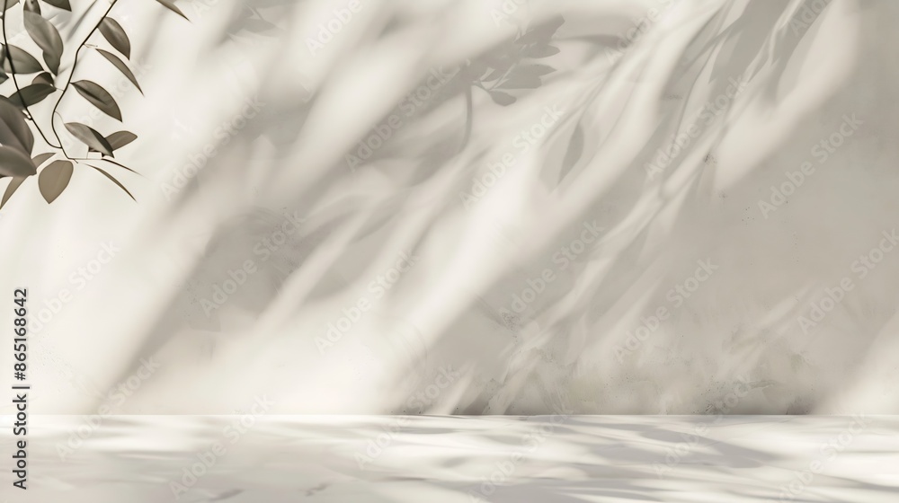 Aufkleber minimalistic light background with blurred foliage shadow on a light wall beautiful background for p