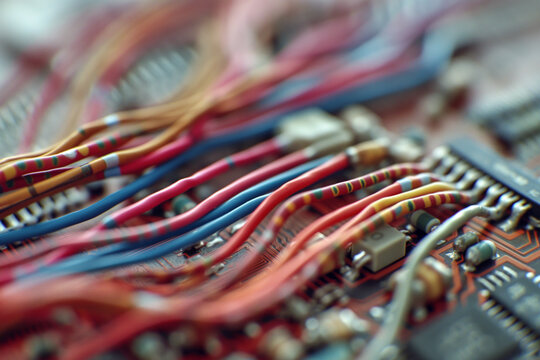 Tangled circuit board threads, a map of the AI revolution.