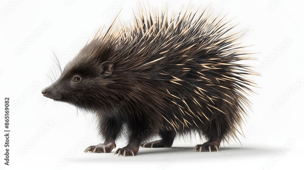 Poster 2. create a high-resolution image of a porcupine showcasing its quills and robust physique, with a t