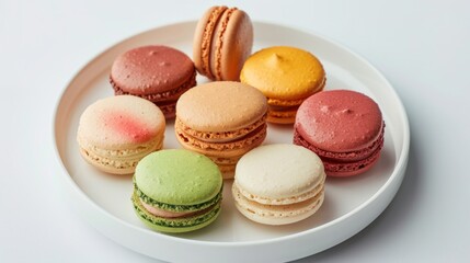 Obraz premium Plate of Colorful French Macarons in High Fidelity Close-Up Shot