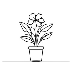 Continuous One Line Drawing of House Plant in Pot: Editable Stroke Vector. Houseplant in Pot: Continuous Line Art Vector Illustration. House plant or flower in a pot single outline vector illustration