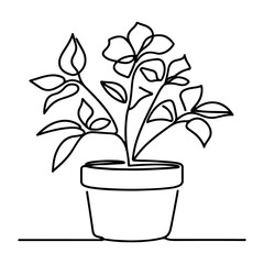 Continuous One Line Drawing of House Plant in Pot: Editable Stroke Vector. Houseplant in Pot: Continuous Line Art Vector Illustration. House plant or flower in a pot single outline vector illustration