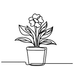 Continuous One Line Drawing of House Plant in Pot: Editable Stroke Vector. Houseplant in Pot: Continuous Line Art Vector Illustration. House plant or flower in a pot single outline vector illustration