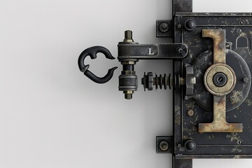 Naklejka premium Hand Drawn Illustration of Colorful Steampunk Key in Gray in Brown Colors on White Background.