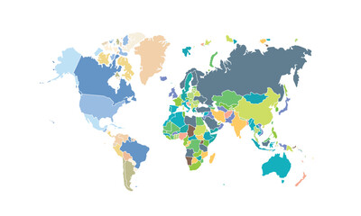 World map isolated modern colorful style. for website layouts, background, education, precise, customizable, Travel worldwide, map silhouette backdrop, earth geography, political, reports. 