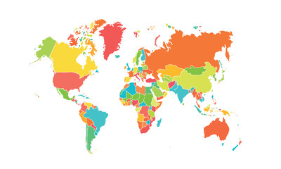 World map isolated modern colorful style. for website layouts, background, education, precise, customizable, Travel worldwide, map silhouette backdrop, earth geography, political, reports. 