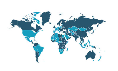 World map isolated modern colorful style. for website layouts, background, education, precise, customizable, Travel worldwide, map silhouette backdrop, earth geography, political, reports. 