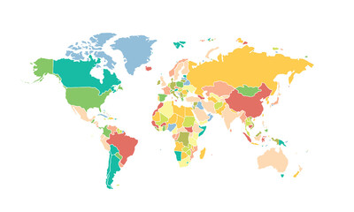 Obraz premium World map isolated modern colorful style. for website layouts, background, education, precise, customizable, Travel worldwide, map silhouette backdrop, earth geography, political, reports. 