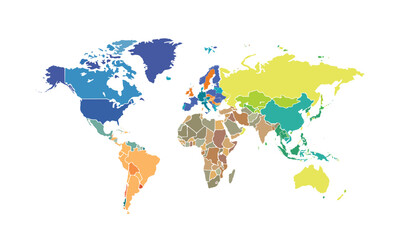 Naklejka premium World map isolated modern colorful style. for website layouts, background, education, precise, customizable, Travel worldwide, map silhouette backdrop, earth geography, political, reports. 