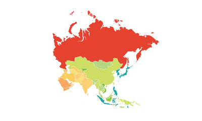 Map of Asia isolated modern colorful style. for website layouts, background, education, precise, customizable, Travel worldwide, map silhouette backdrop, earth geography, political, reports. 