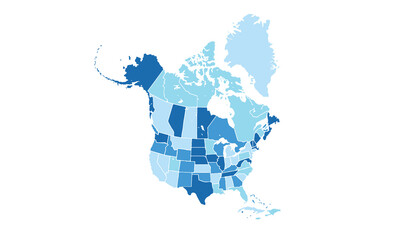 Fototapeta premium Map of North America isolated modern colorful style. for website layouts, background, education, precise, customizable, Travel worldwide, map silhouette backdrop, earth geography, political.
