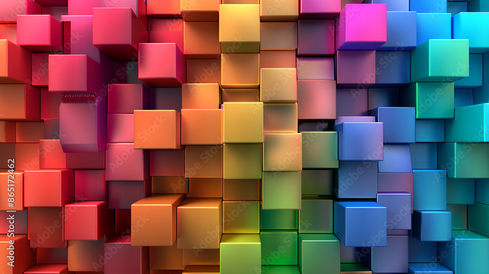 Poster 3d render of colorful cubes background. abstract background with geometric shapes,colorful blocks ab
