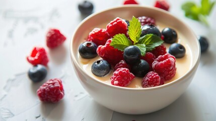 A Delicious Bowl of Panna Cotta with Fresh Berries