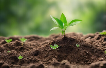 Fototapeta premium Young green plant growing at sunlight in the garden. World Nature Conservation Day. Save world concept, Generative AI 