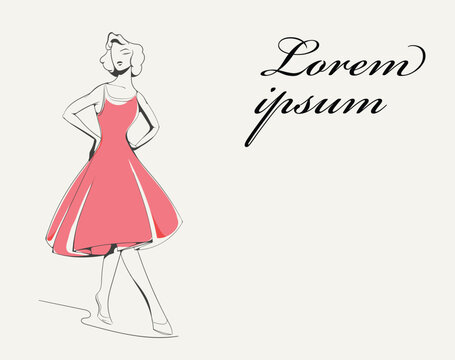 Background for banners with a sketch of a stylish girl in a pink dress on a light background and space for text.
Can be used to create promotional materials, web designs, invitations and more.