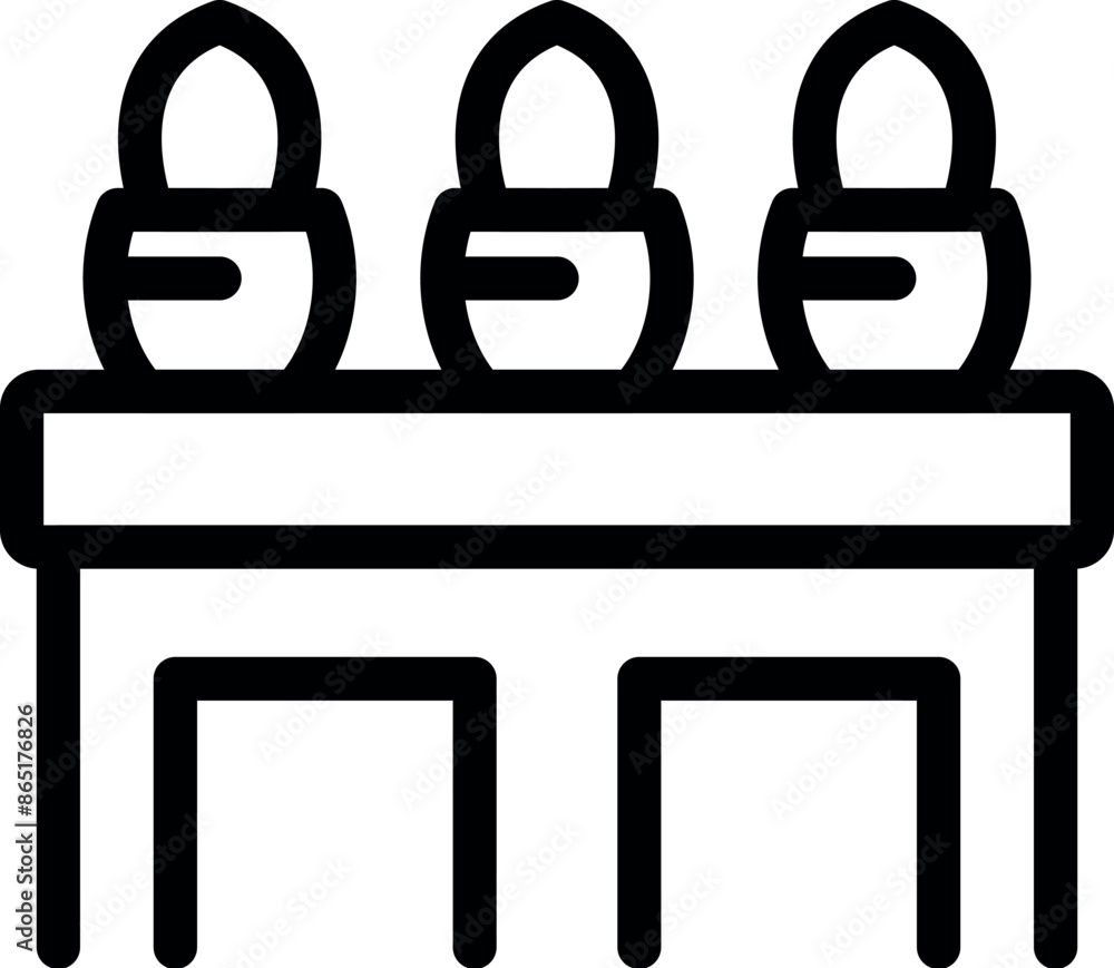 Poster line art icon of three plants standing on a table with three stools, perfect for minimalist and mode