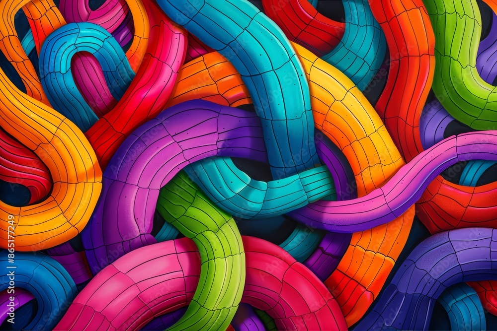 Poster bright and colorful abstract background with intertwined 3d shapes, showcasing vibrant hues and intr