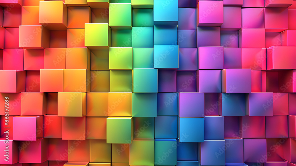 Poster 3d render of colorful cubes background. abstract background with geometric shapes,colorful blocks ab