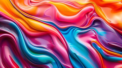 Fototapeta premium Vibrant abstract liquid paint background with swirling colors of orange, pink, blue, and purple for creative design and artistic concepts.