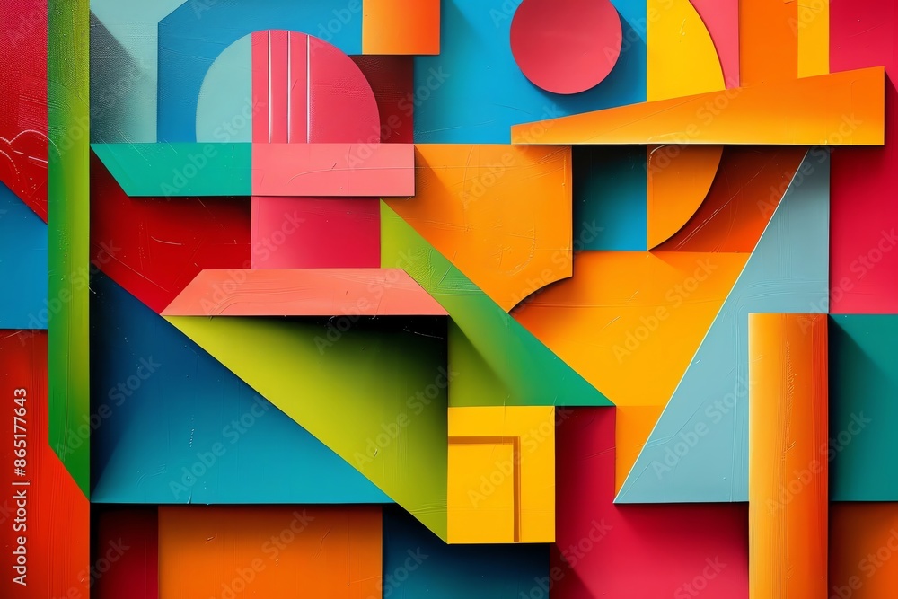 Poster colorful geometric abstract art with vibrant shapes and bold lines creating a stunning visual effect