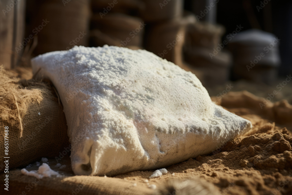 Canvas Prints a flour sack imprinted with organic farming logos, promoting sustainable agriculture. generative ai.