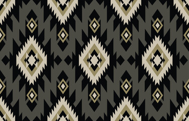 Ethnic tribal Aztec black background. Seamless tribal repeat pattern, folk embroidery, tradition geometric Aztec ornament. Tradition Native and Navaho design for fabric, textile, print, rug, paper