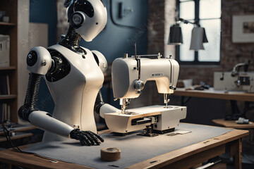 Fototapeta premium Roboter als Näher und Schneider