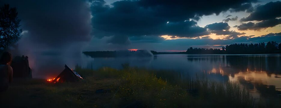 traditional finnish kokko - fire at midsummer 4K Video