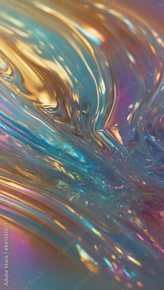 Poster fluid or gel texture with a colorful and reflective shimmering iridescent background