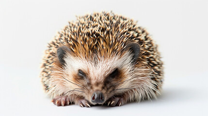 Obraz premium A charming hedgehog curled up, isolated on a white background.