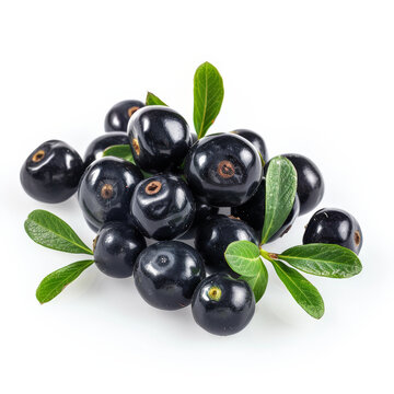 A bunch of fresh, sweet crowberries with a dark black color, isolated on white background