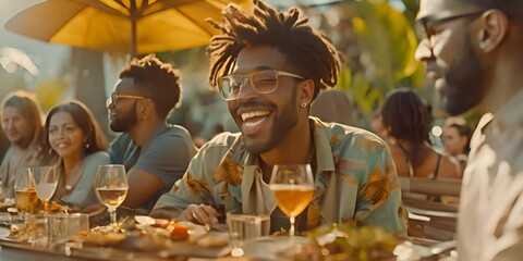 joyful multiethnic group of friends enjoying a meal outdoors, with bright smiles and a casual summer vibe 4K Video