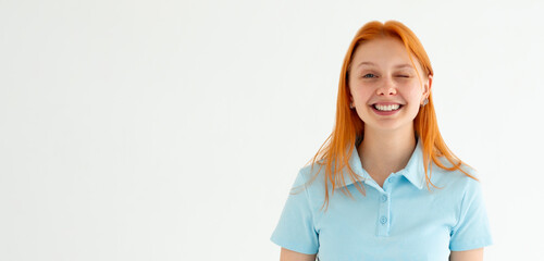 Portrait of attractive flirty cheerful girl winking good mood isolated over white background
