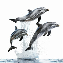 Obraz premium A playful group of dolphins leaping out of the water, isolated on white background