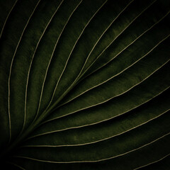 Closeup of tropical jungle leaf with vein texture, dark moody green, chic stylish creative artistic...