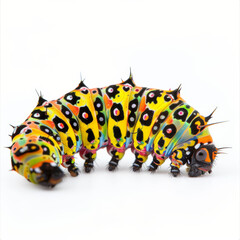 Naklejka premium A detailed image of a colorful caterpillar with unique patterns, isolated on white background
