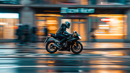 Motorcycle driving fast on the street