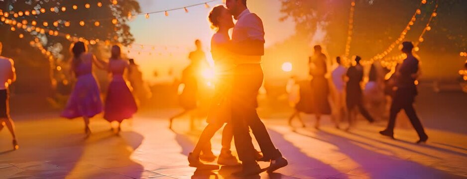 Summer salsa dancing class under the stars, rhythmic moves and lively music, 4K hyperrealistic photo. 4K Video