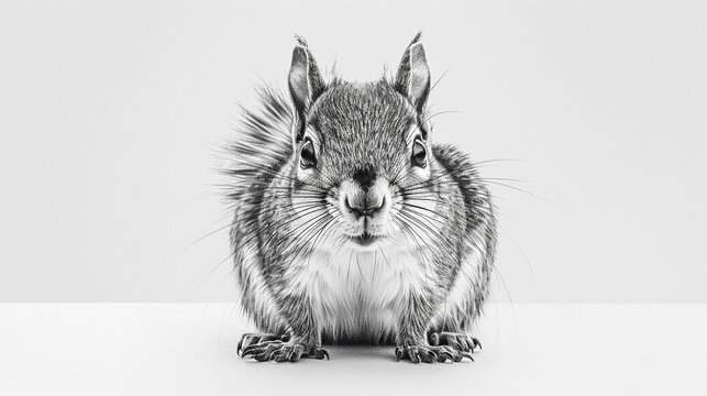 recommend clip art: A pencil sketch of a squirrel standing quietly and looking at the camera, isolated on a white background.