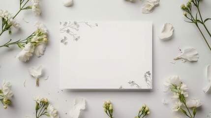 Floral invitation card template blank mockup from above