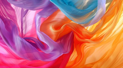 Brightly colored pieces of fabric swirling and billowing in a controlled air flow.