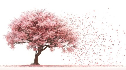 Obraz premium A cherry blossom tree, its delicate pink petals falling like snowflakes, stands as a symbol of fleeting beauty.