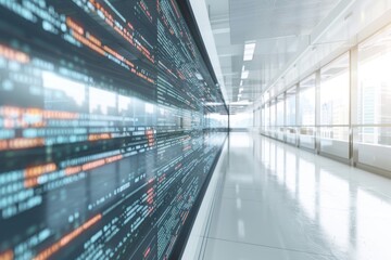 AI Data Stream in Futuristic Corridor, High tech Innovation, Blue Light, Digital Interface, Artificial Intelligence