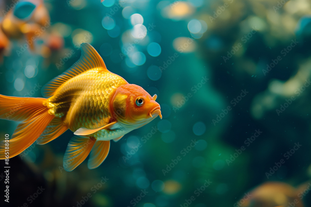 Sticker Fish in freshwater aquarium with beautiful planted tropical. Colorful back - Stickers