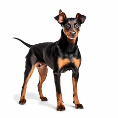 Manchester terrier dog breed standing against white background, AI Generated