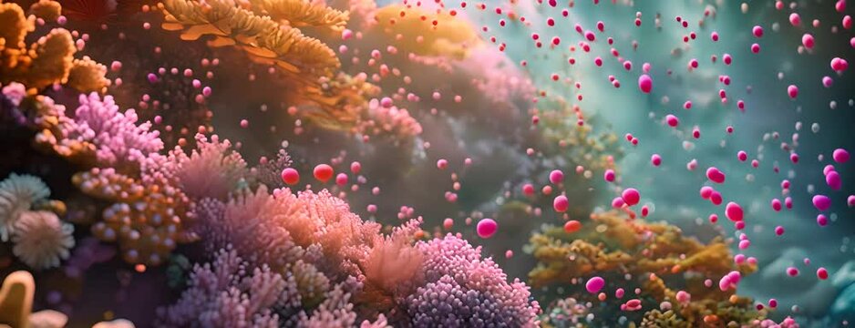 Tranquil coral spawning event filling the water with life, 4K hyperrealistic photo 4K Video