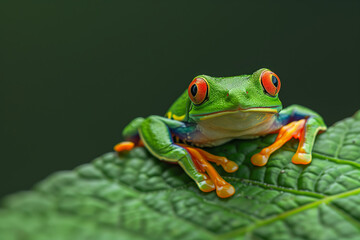 Obraz premium Red-Eyed Tree Frog Sitting on Leaf